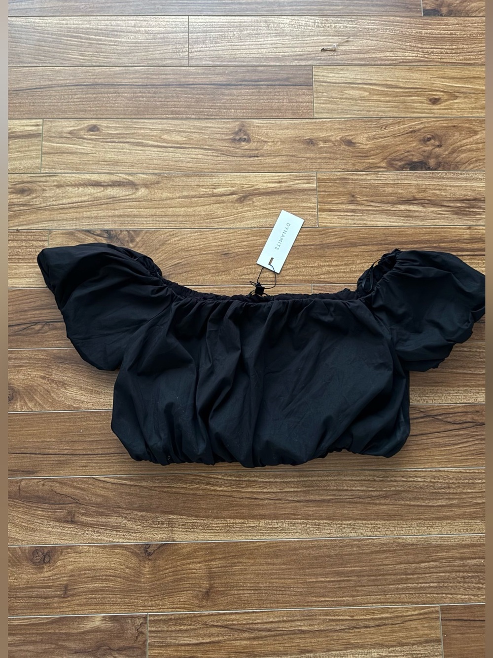 Dynamite Off-Shoulder Crop Poplin Top – Jet Black – Size Large (G/L)